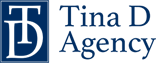 A black and blue banner with the words tina 's agency in front.